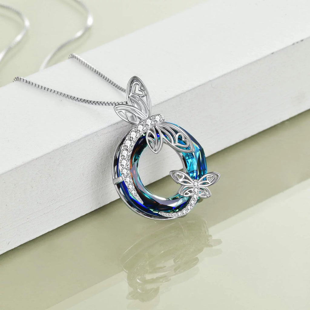 Sterling Silver Dragonfly Necklace Blue Crystal Birthday Anniversary Mothers Valentines Day Gifts for Women